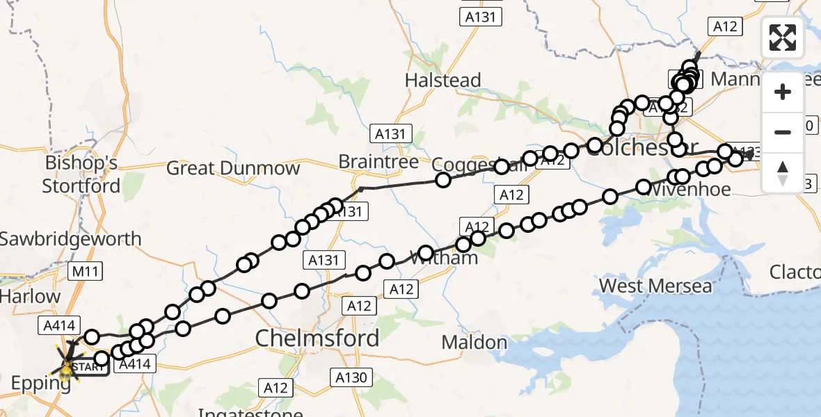 Flight route Police Helicopter North Weald Bassett - North Weald Airfield, 18 June 2026, 18:32