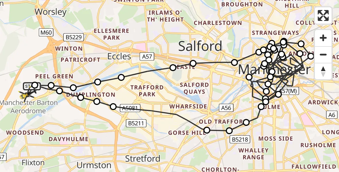 Flight route Police Helicopter Manchester Barton Aerodrome - Manchester Barton Aerodrome, 18 June 2026, 18:50