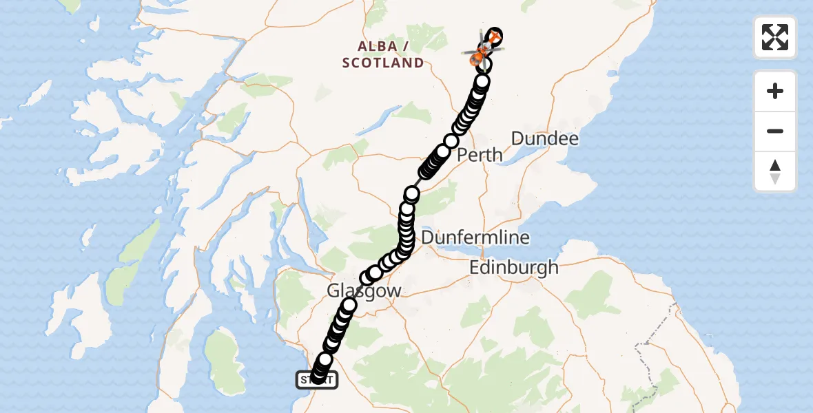 Flight route Coastguard Helicopter Glasgow Prestwick Airport - Càrn Dearg, 18 June 2026, 18:52