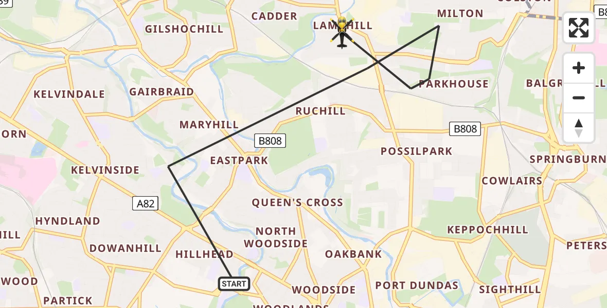 Flight route Police Helicopter Glasgow - Glasgow, 18 June 2026, 19:13