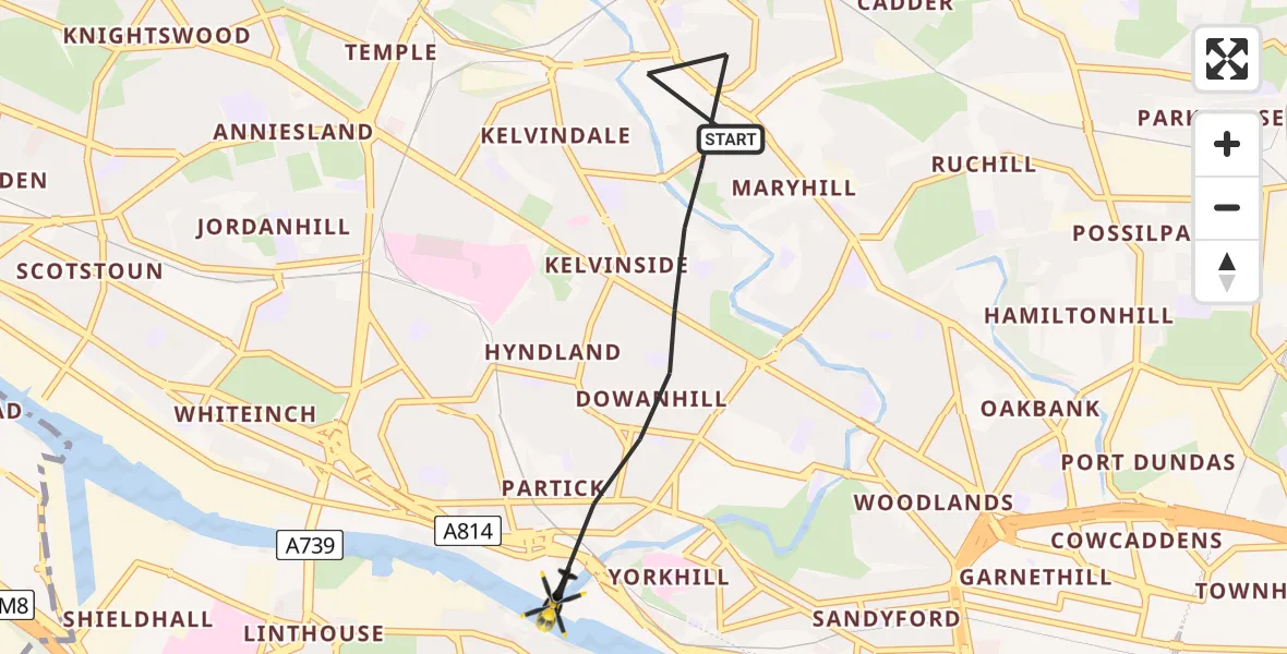 Flight route Police Helicopter Glasgow - Glasgow, 18 June 2026, 19:29