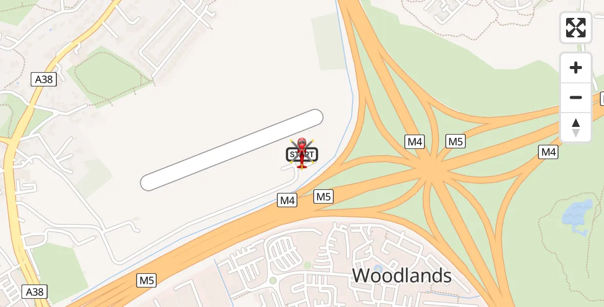 Flight route Air Ambulance Helicopter Almondsbury Helicopter Base - Almondsbury Helicopter Base, 18 June 2026, 19:45