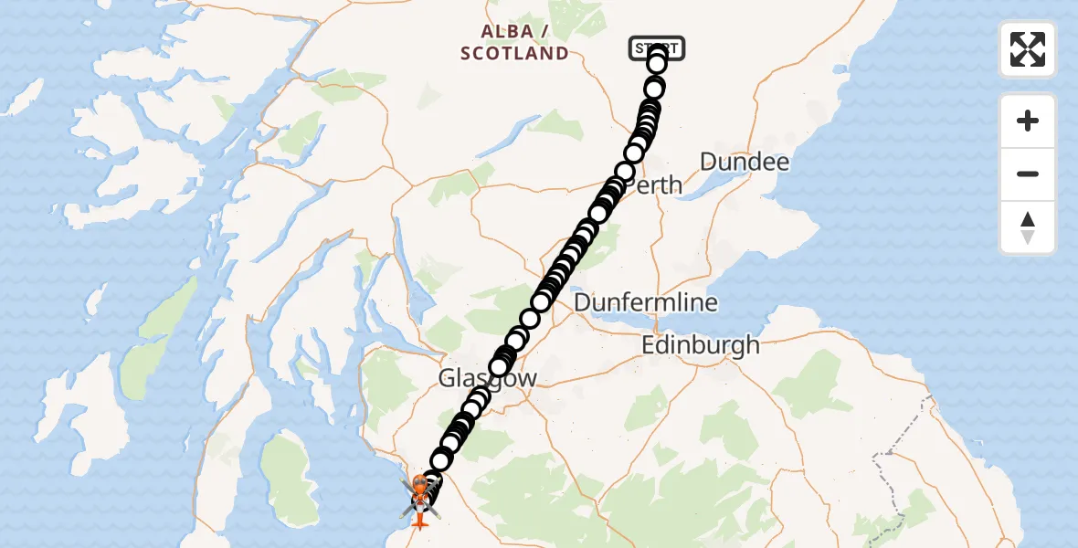 Flight route Coastguard Helicopter Finegand - Glasgow Prestwick Airport, 18 June 2026, 20:15