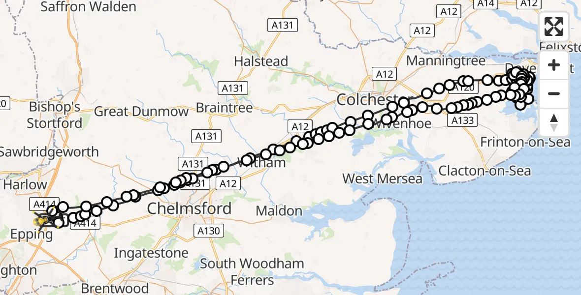 Flight route Police Helicopter North Weald Airfield - North Weald Airfield, 18 June 2026, 20:25