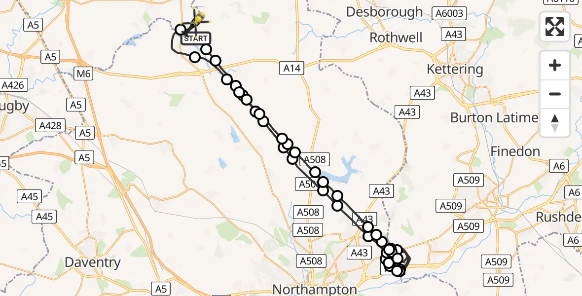 Flight route Police Helicopter Welford - Welford, 18 June 2026, 20:36