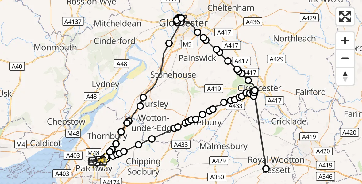Flight route Police Helicopter Almondsbury Helicopter Base - Almondsbury Helicopter Base, 18 June 2026, 21:44