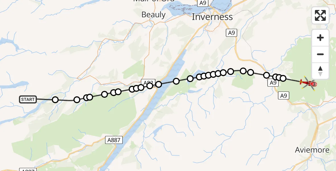 Flight route Air Ambulance Helicopter Highland - Highland, 18 June 2026, 21:46