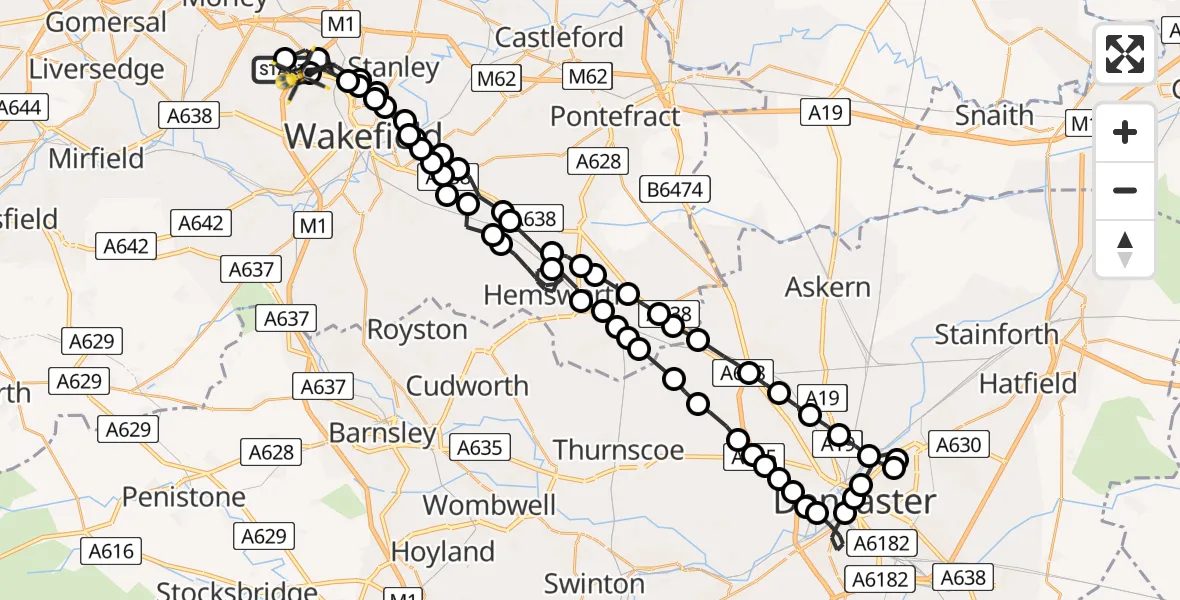 Flight route Police Helicopter East Ardsley - East Ardsley, 18 June 2026, 22:08