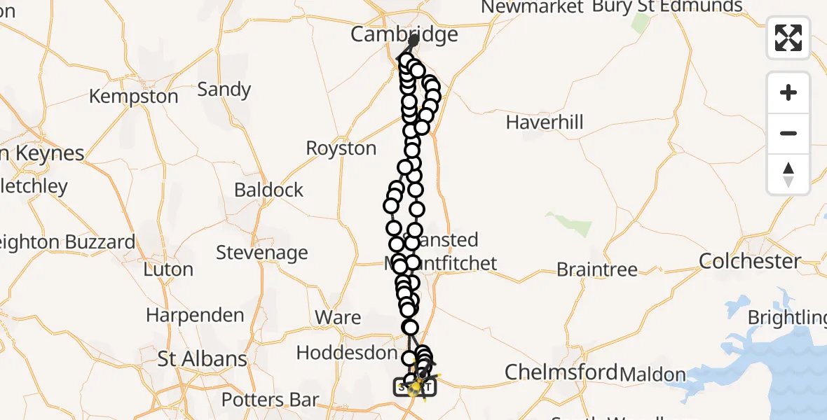 Flight route Police Helicopter North Weald Airfield - North Weald Airfield, 18 June 2026, 22:09
