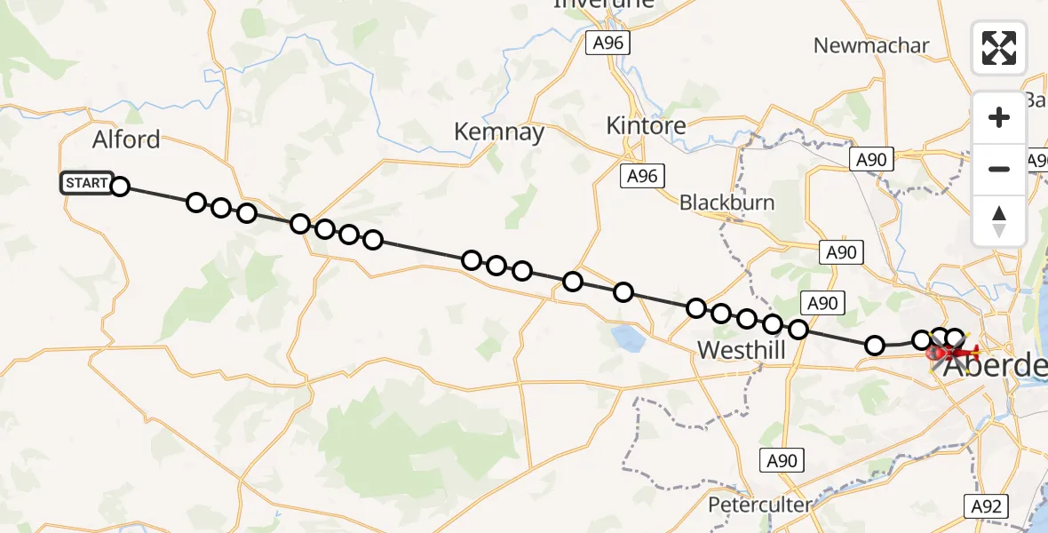 Flight route Air Ambulance Helicopter Muir of Fowlis - Rosemount, 18 June 2026, 22:19