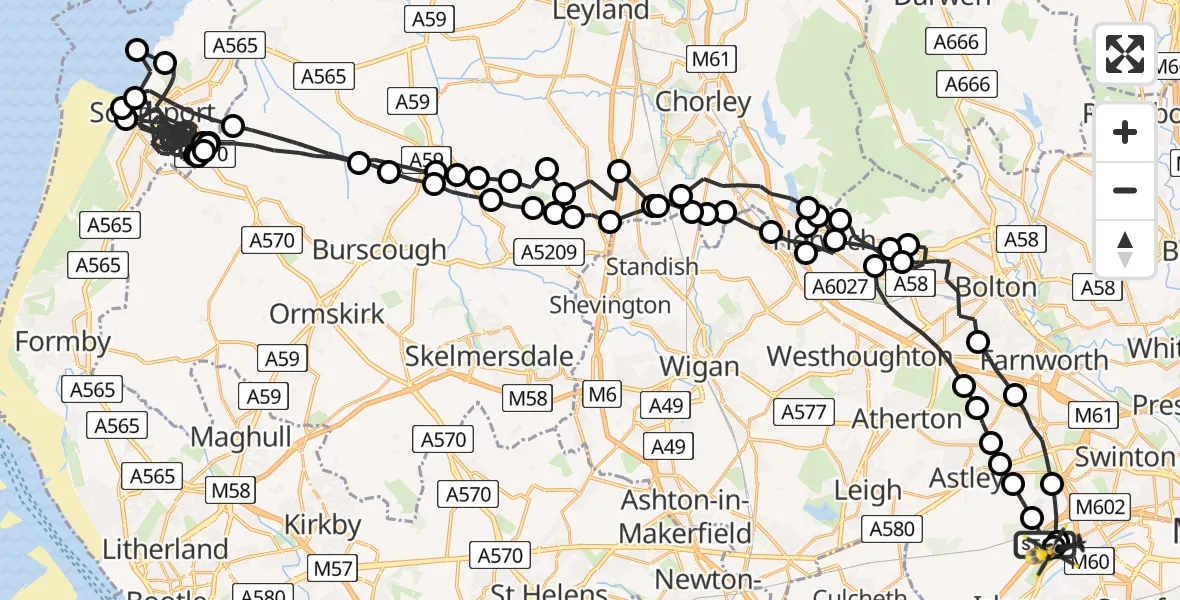 Flight route Police Helicopter Manchester Barton Aerodrome - Manchester Barton Aerodrome, 18 June 2026, 23:04