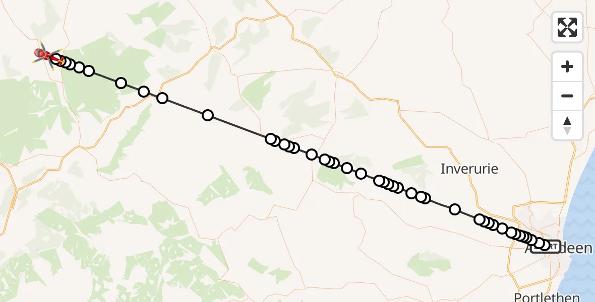 Flight route Air Ambulance Helicopter Aberdeen Royal Infirmary Helistrip - Mount, 18 June 2026, 23:05
