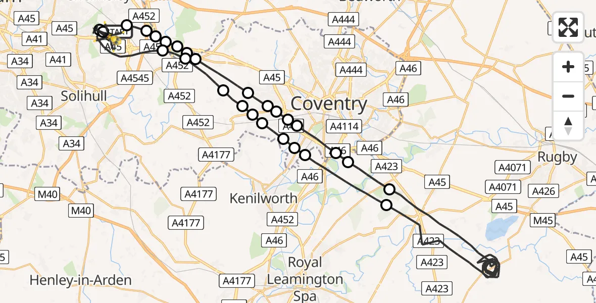 Flight route Police Helicopter Birmingham Airport - Birmingham Airport, 18 June 2026, 23:26