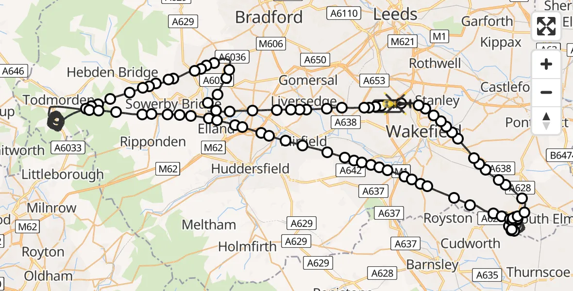 Flight route Police Helicopter East Ardsley - East Ardsley, 19 June 2026, 00:25