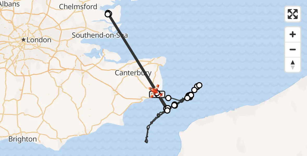Flight route Coastguard Drone Langdon Battery Heliport - Dover, 19 June 2026, 00:58
