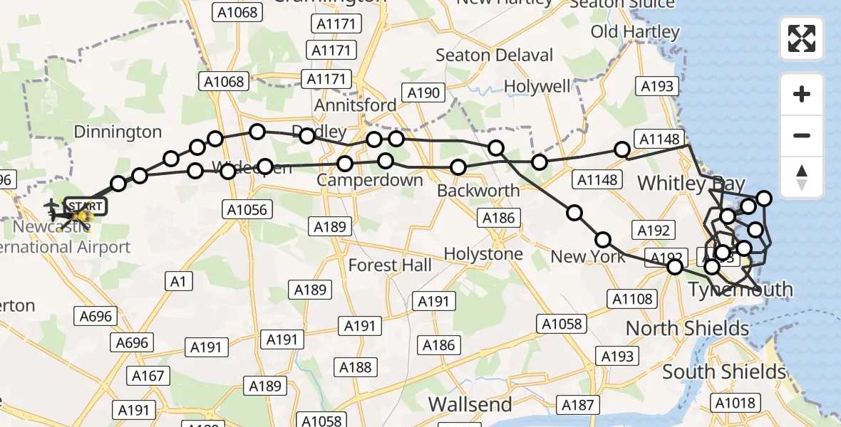 Flight route Police Helicopter Newcastle International Airport - Newcastle International Airport, 19 June 2026, 02:54
