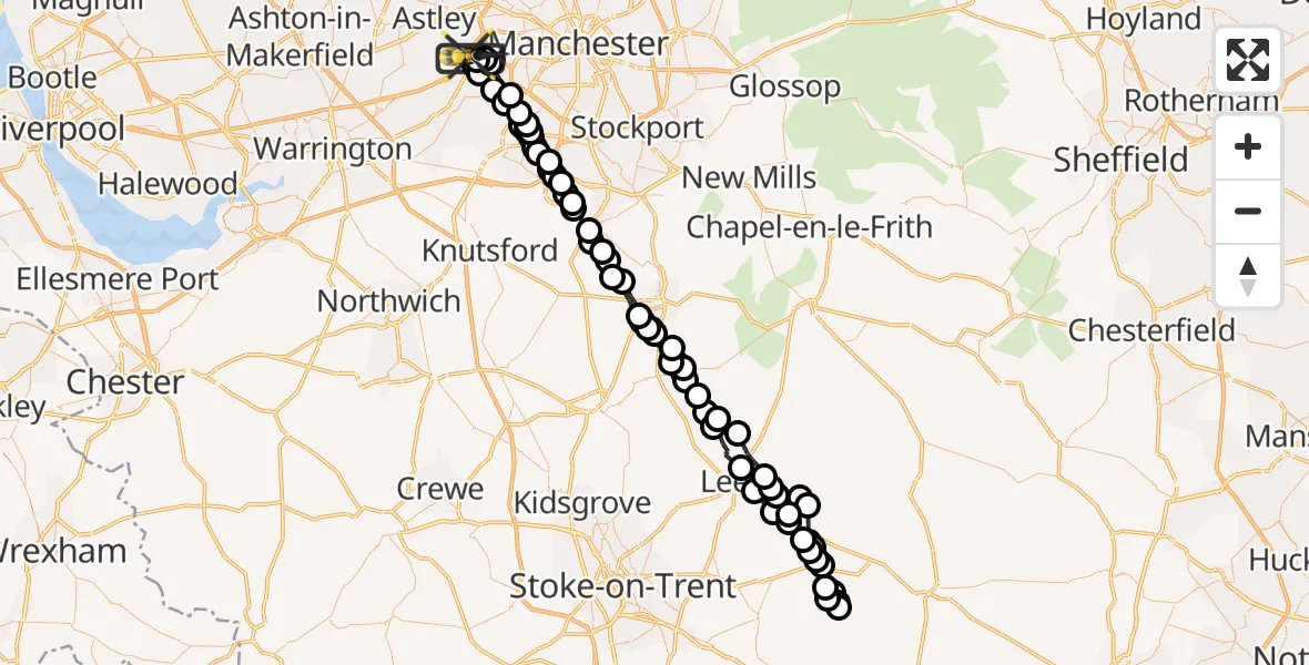Flight route Police Helicopter Manchester Barton Aerodrome - Manchester Barton Aerodrome, 19 June 2026, 03:29