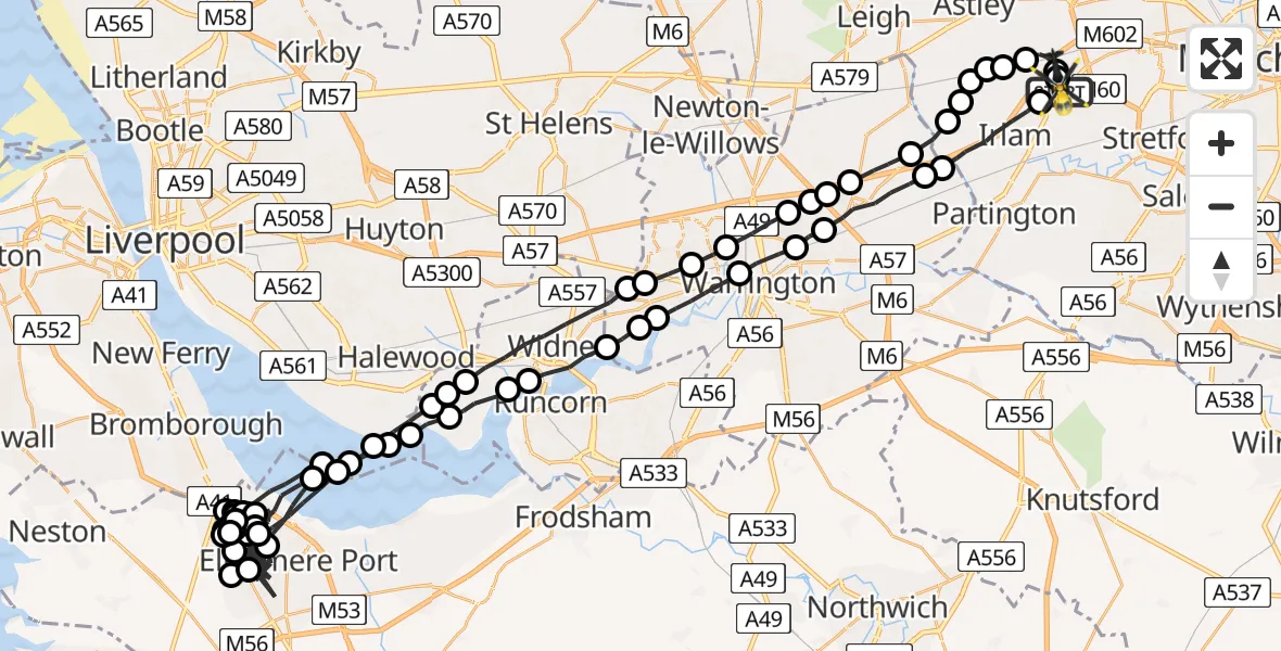 Flight route Police Helicopter Manchester Barton Aerodrome - Manchester Barton Aerodrome, 19 June 2026, 06:55