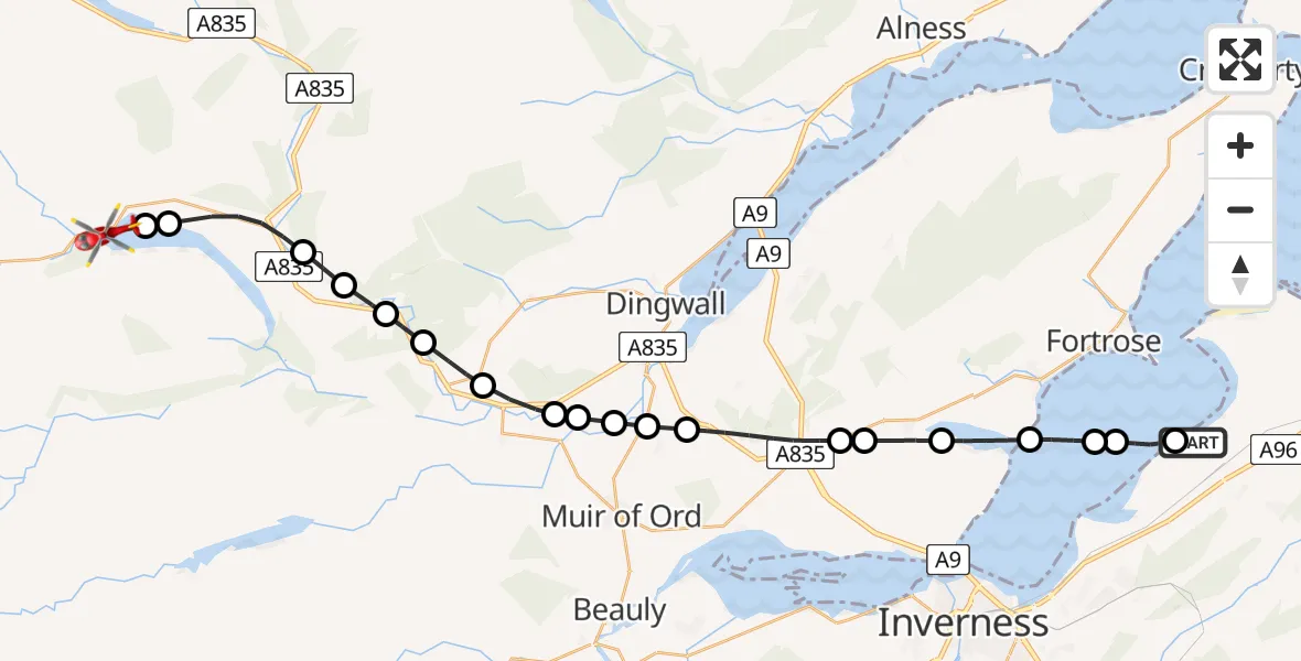 Flight route Air Ambulance Helicopter Dalcross Heliport - Loch Luichart, 19 June 2026, 07:28