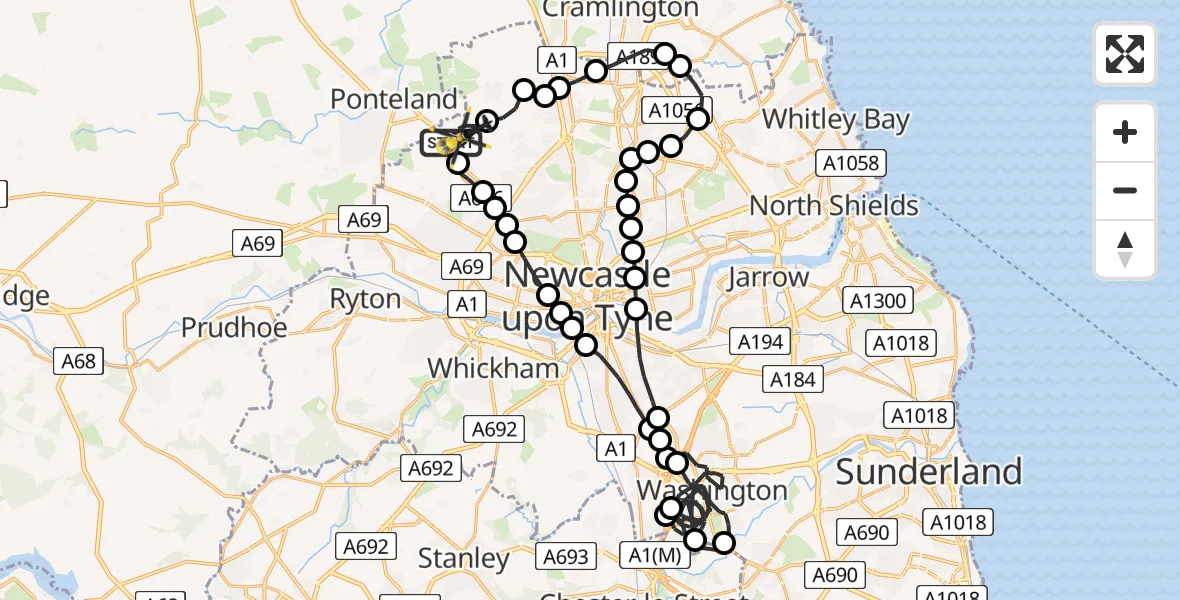Flight route Police Helicopter Newcastle International Airport - Newcastle International Airport, 19 June 2026, 08:25