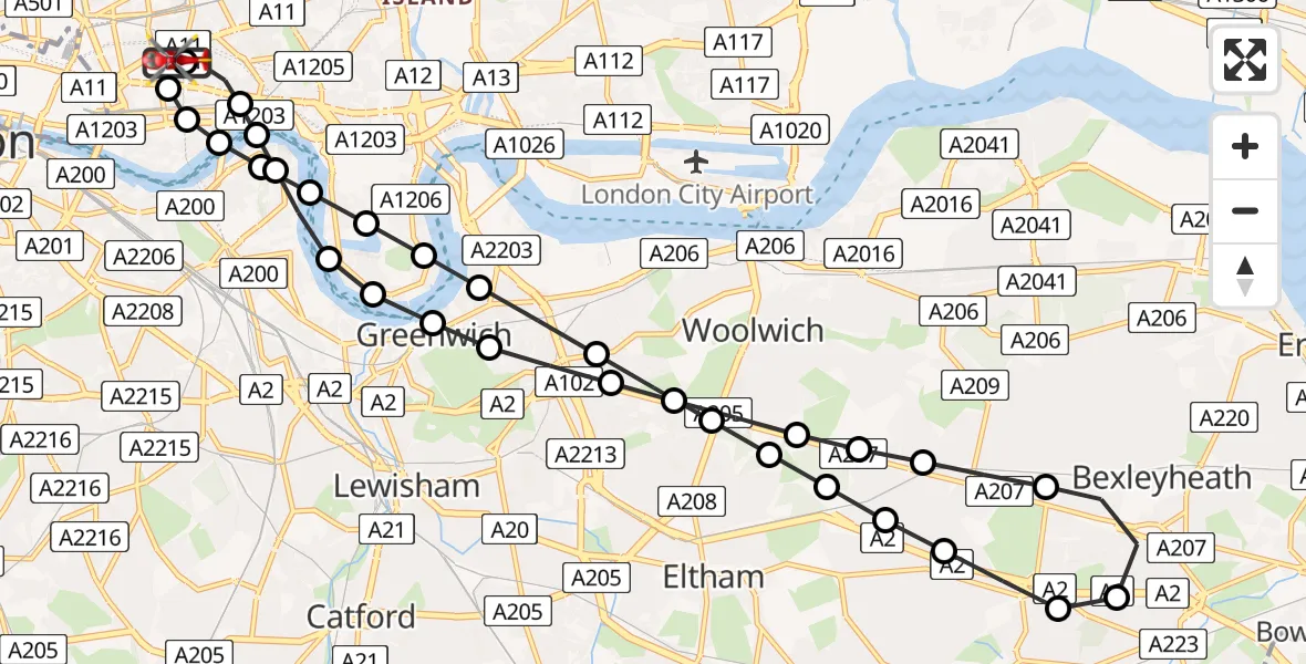 Flight route Air Ambulance Helicopter Royal London Hospital - Royal London Hospital, 19 June 2026, 08:34
