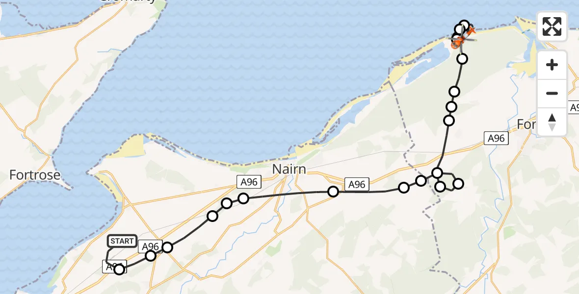 Flight route Coastguard Helicopter Inverness Airport - Buckie Loch, 19 June 2026, 09:14