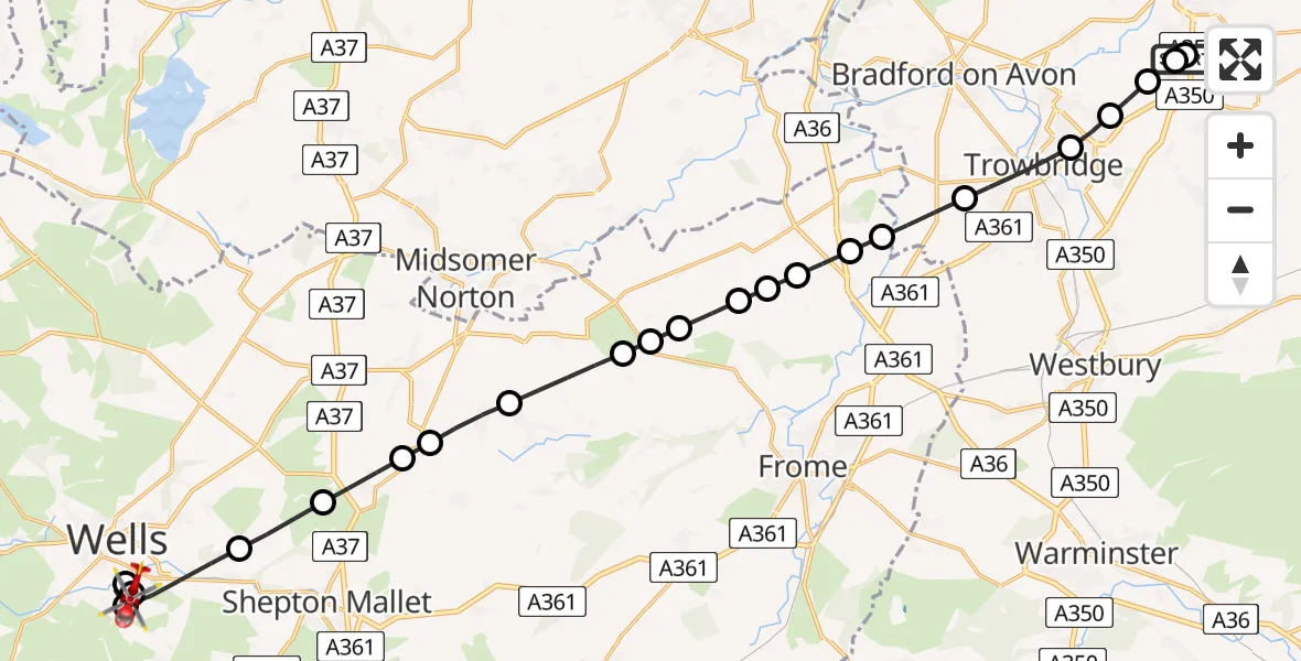 Flight route Air Ambulance Helicopter Wiltshire Air Ambulance - North Wootton, 19 June 2026, 09:51