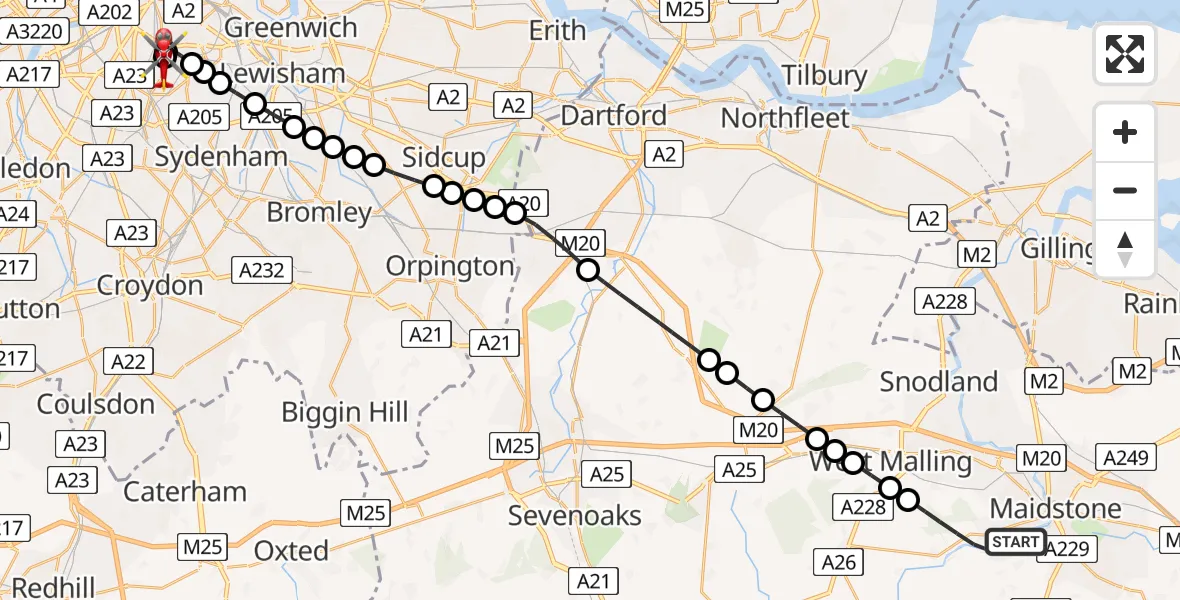 Flight route Air Ambulance Helicopter Maidstone - Kings College London Hospital, 19 June 2026, 10:14