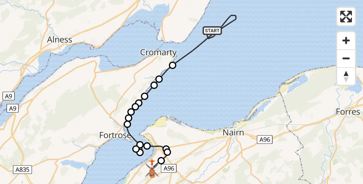 Flight route Coastguard Helicopter North Sea - Inverness Airport, 19 June 2026, 10:33