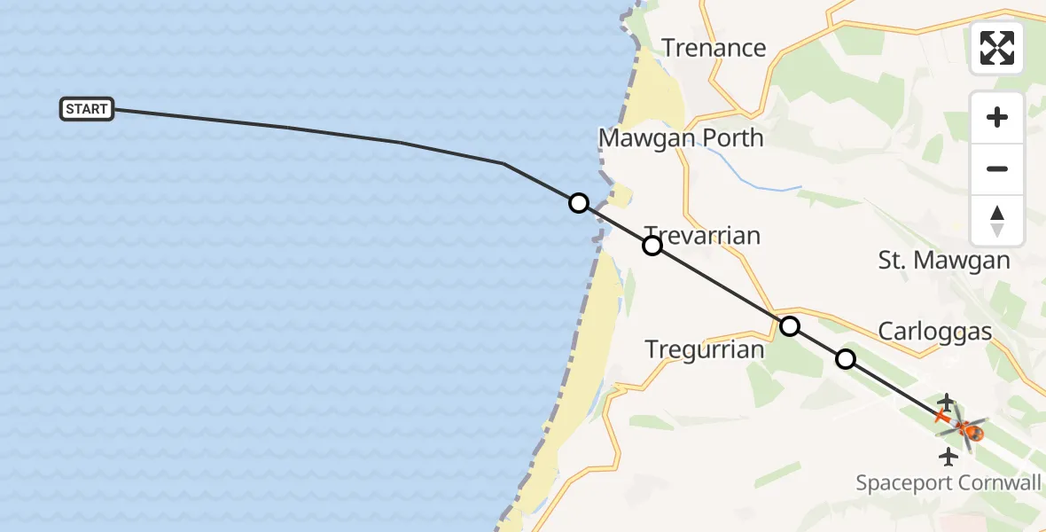 Flight route Coastguard Helicopter Bristol Channel - Cornwall Airport Newquay, 19 June 2026, 11:12