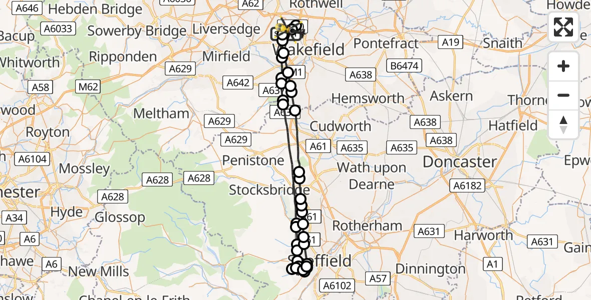 Flight route Police Helicopter East Ardsley - East Ardsley, 19 June 2026, 11:36