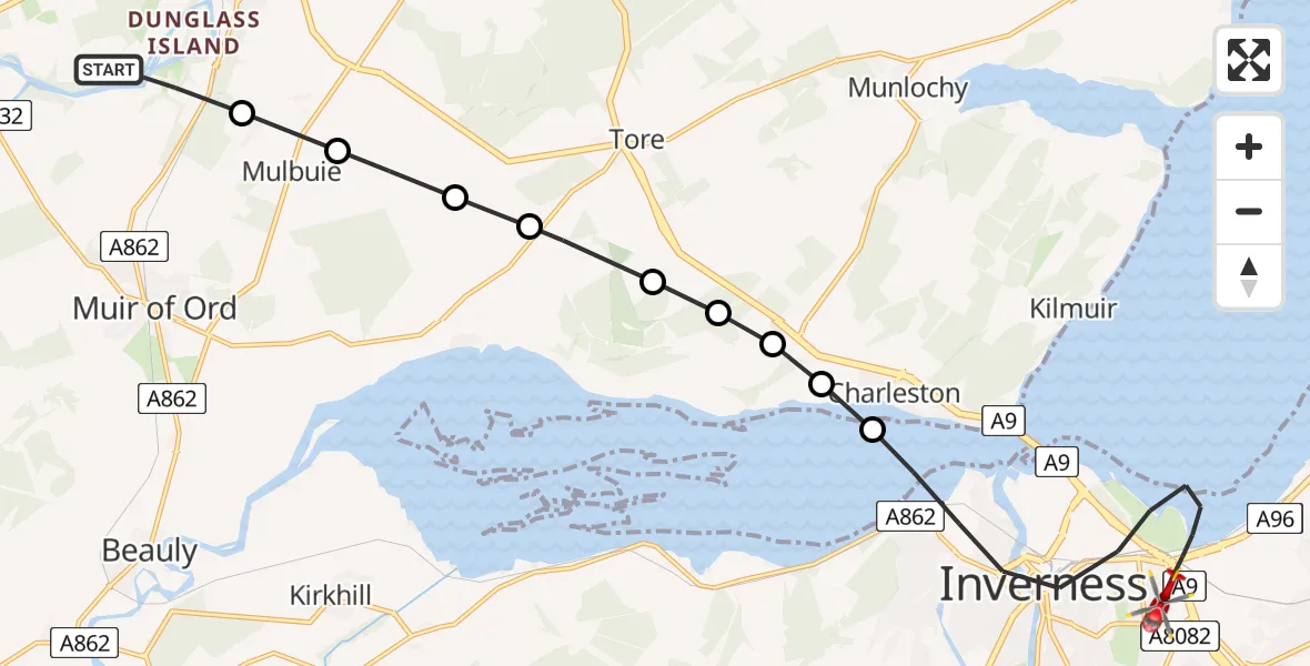 Flight route Air Ambulance Helicopter Maryburgh - Inverness, 19 June 2026, 11:42