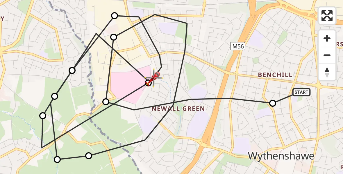 Flight route Air Ambulance Helicopter Wythenshawe - Wythenshawe, 19 June 2026, 11:45