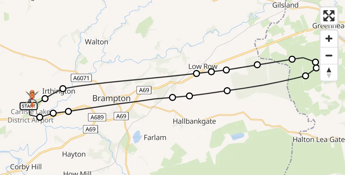 Flight route Coastguard Helicopter Carlisle Lake District Airport - Carlisle Lake District Airport, 19 June 2026, 12:15