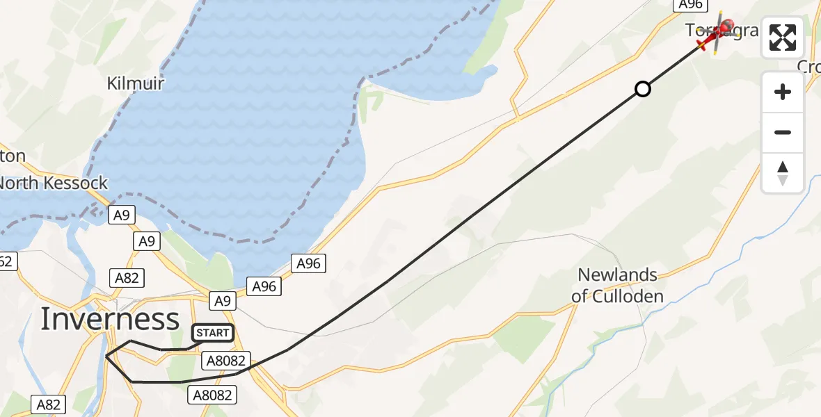 Flight route Air Ambulance Helicopter Inverness - Tornagrain, 19 June 2026, 12:24