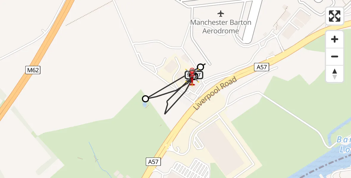 Flight route Air Ambulance Helicopter Manchester Barton Aerodrome - Irlam, 19 June 2026, 12:47