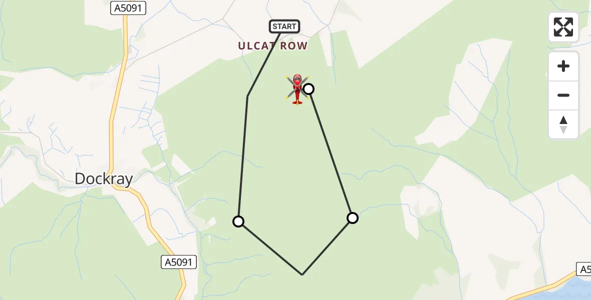 Flight route Air Ambulance Helicopter Matterdale End - Matterdale End, 19 June 2026, 12:50