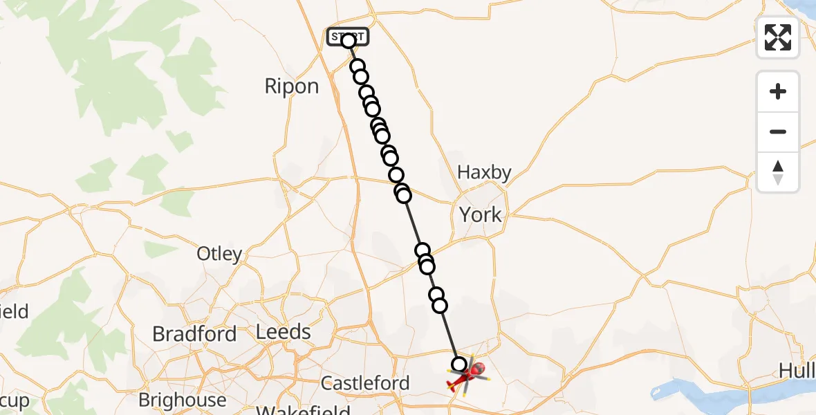 Flight route Air Ambulance Helicopter RAF Topcliffe - Burn, 19 June 2026, 12:56