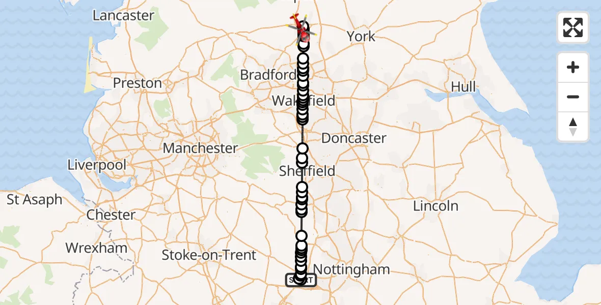 Flight route Air Ambulance Helicopter Royal Derby Trauma Unit - Harrogate, 19 June 2026, 12:57