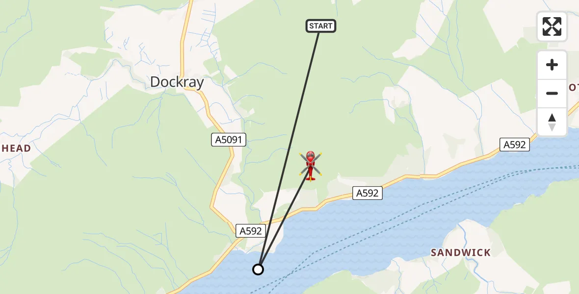Flight route Air Ambulance Helicopter Matterdale End - Dockray, 19 June 2026, 12:57