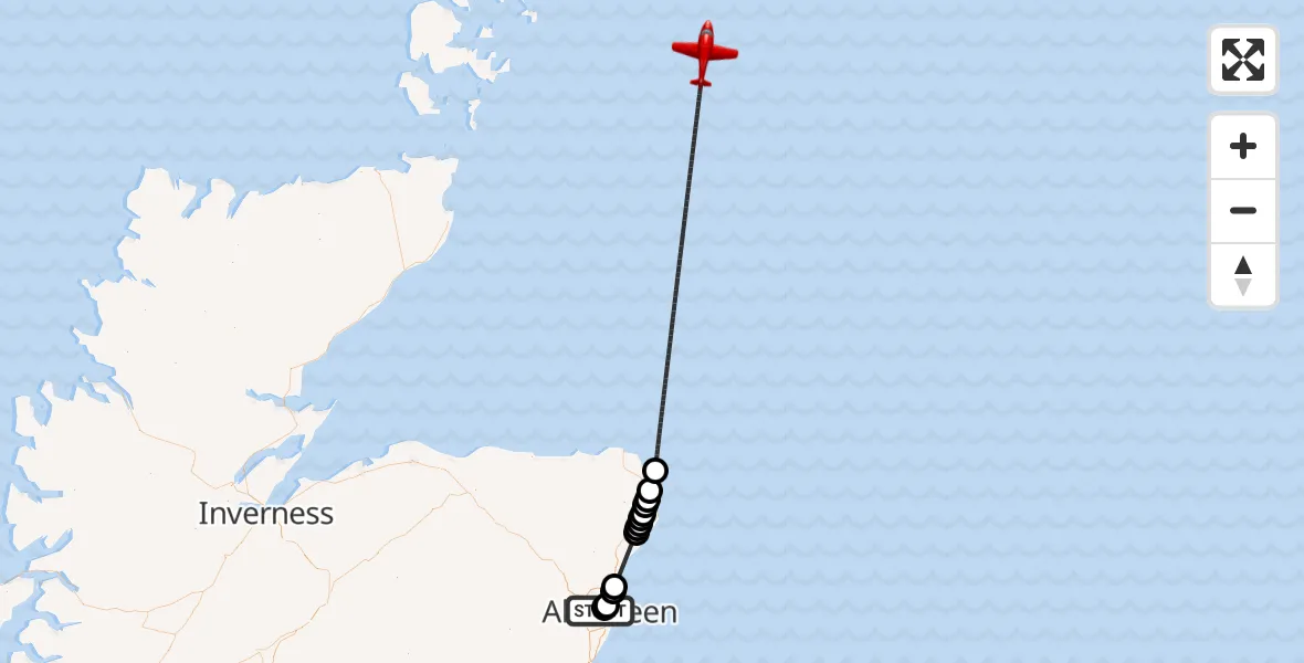 Flight route Air Ambulance Aircraft Mastrick - North Sea, 19 June 2026, 13:08