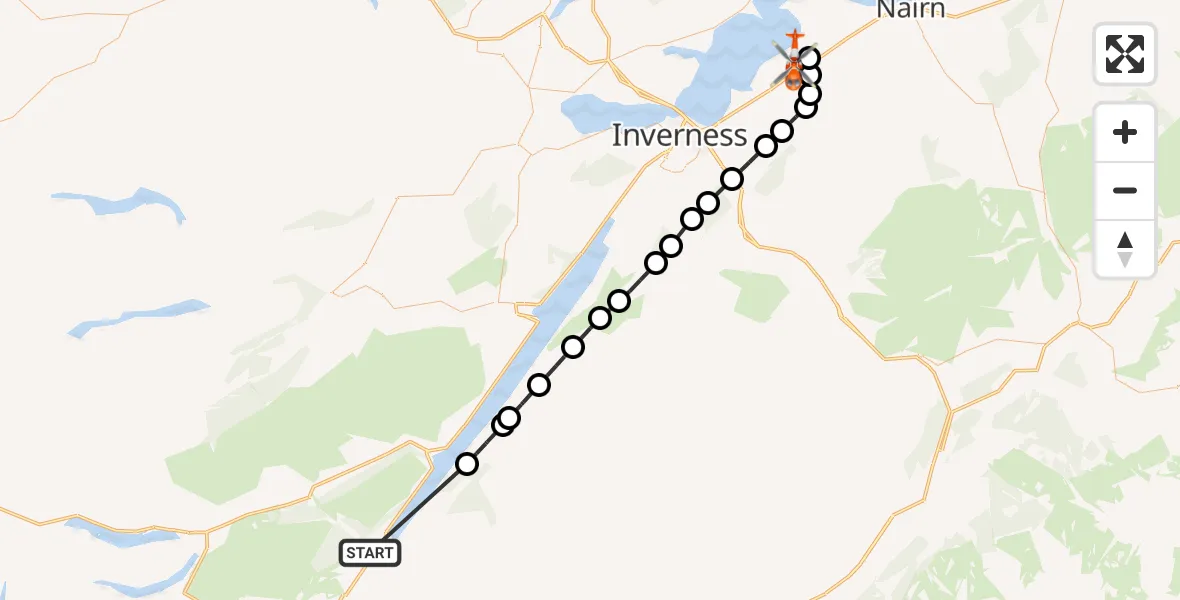 Flight route Coastguard Helicopter Fort Augustus - Inverness Airport, 19 June 2026, 13:10