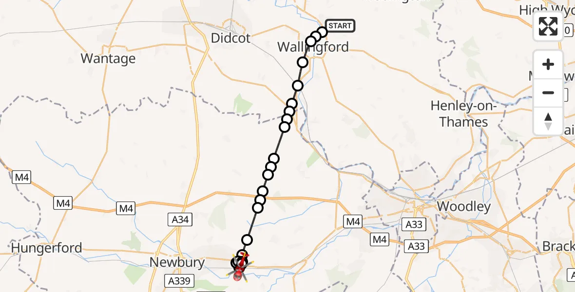 Flight route Air Ambulance Helicopter RAF Benson - Thatcham, 19 June 2026, 13:21