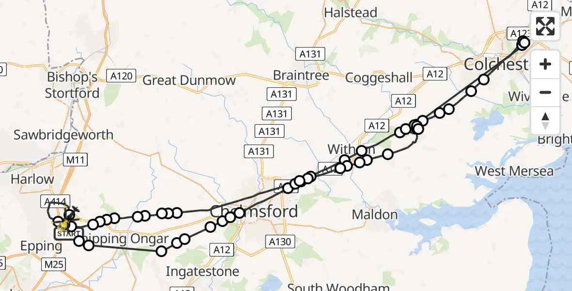 Flight route Police Helicopter North Weald Airfield - North Weald Airfield, 19 June 2026, 13:43