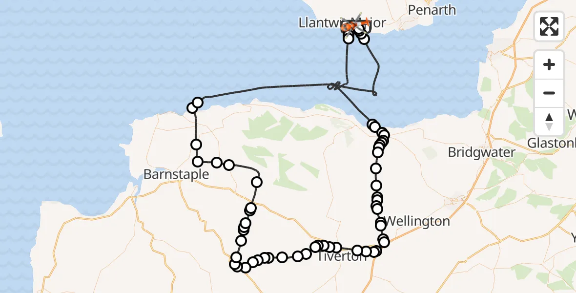Flight route Coastguard Helicopter MOD St Athan - MOD St Athan, 19 June 2026, 13:56