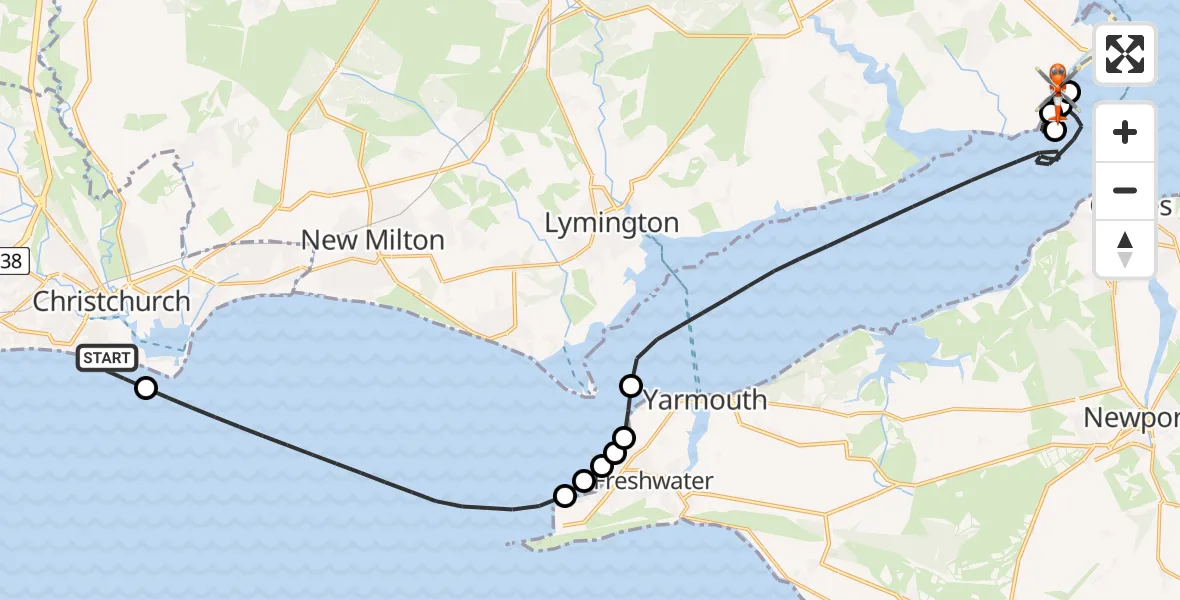 Flight route Coastguard Helicopter Bournemouth - Calshot, 19 June 2026, 14:11