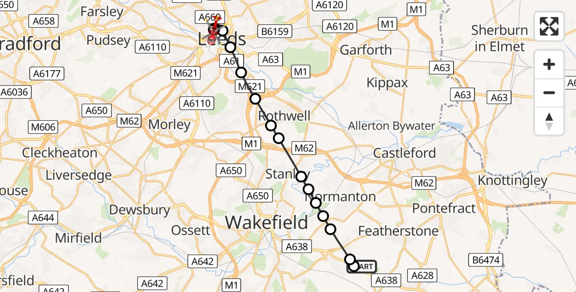 Flight route Air Ambulance Helicopter YAA Nostell Helicopter Port - Woodhouse, 19 June 2026, 14:49
