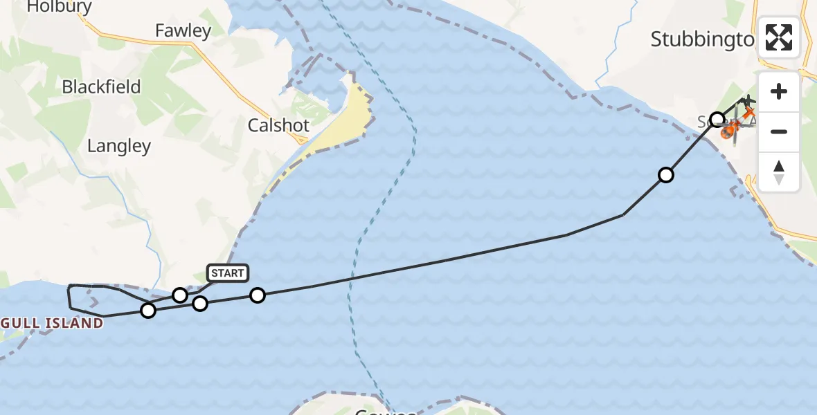 Flight route Coastguard Helicopter Calshot - Solent Airport, 19 June 2026, 14:55