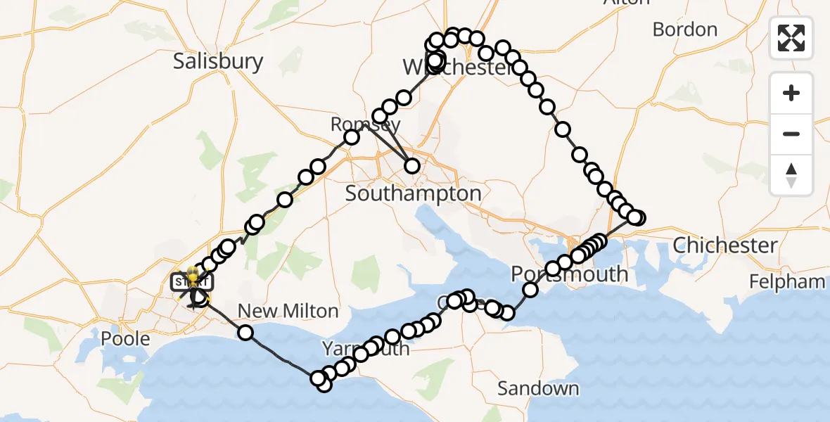 Flight route Police Helicopter Bournemouth Airport - Bournemouth Airport, 19 June 2026, 15:21