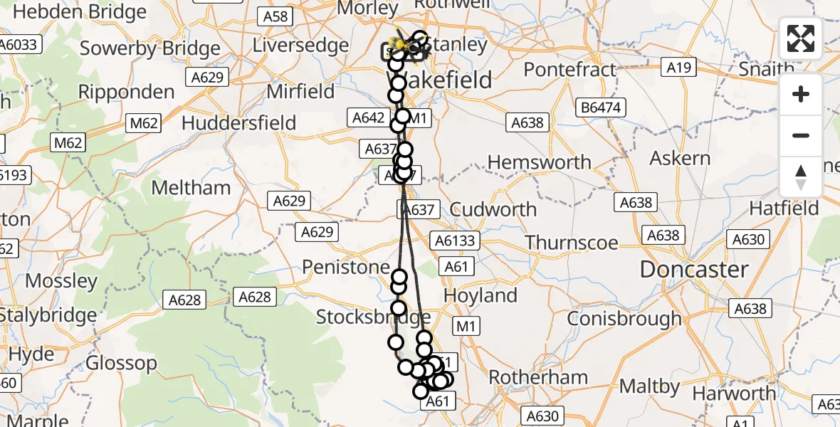 Flight route Police Helicopter East Ardsley - East Ardsley, 19 June 2026, 15:53